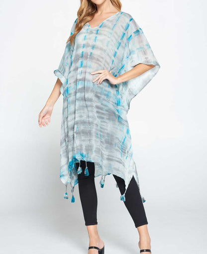 Tie and Dye Sheer Cotton in Grey and Turquoise Tones